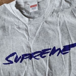 Supreme Heather Gray Tee with Bold Blue Script
